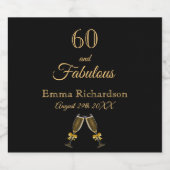 60素晴らしいパーティーブラック金ゴールド名 スパークリングワインラベル (シングルラベル)