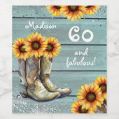 60素晴らしい国素朴西部ひまわりブーツ ワインラベル (シングルラベル)