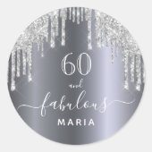 60素晴らしい誕生日きらめくグリッター銀 ラウンドシール (正面)