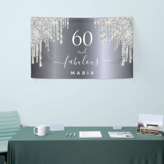 60素晴らしい誕生日きらめくグリッター銀 横断幕 (トレードショー)