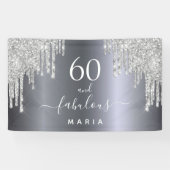 60素晴らしい誕生日きらめくグリッター銀 横断幕 (横)