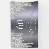 60素晴らしい誕生日きらめくグリッター銀 横断幕 (縦)