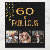 60素晴らしい誕生日の写真コラージュ黒金ゴールド ワインラベル (シングルラベル)