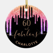 60素晴らしい誕生日の黒い虹のグリッター輝き セラミックオーナメント (正面)