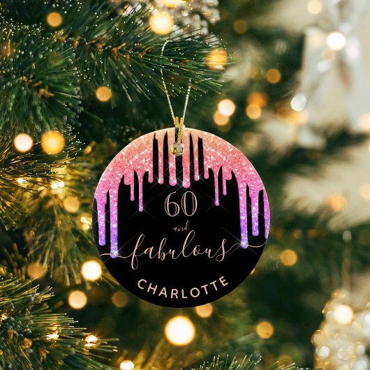 60素晴らしい誕生日の黒い虹のグリッター輝き セラミックオーナメント