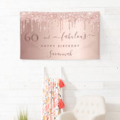 60素晴らしい誕生日グリッターバラ金ゴールドピンク 横断幕 (インサイチュ)