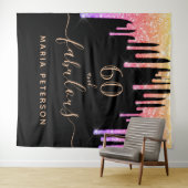 60素晴らしい誕生日グリッターブラックピンク金ゴールド タペストリー (インサイチュ(横))