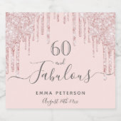 60素晴らしい誕生日バラ金ゴールドグリッターピンク スパークリングワインラベル (シングルラベル)