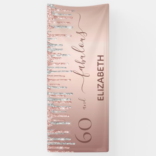 60素晴らしい誕生日バラ金ゴールドグリッター銀名 横断幕 (縦)
