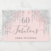 60素晴らしい誕生日バラ金ゴールドグリッター銀 スパークリングワインラベル (シングルラベル)