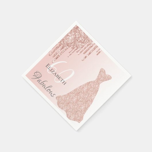 60素晴らしい誕生日バラ金ゴールドドレスグリッタードリップ スタンダードカクテルナプキン (角)