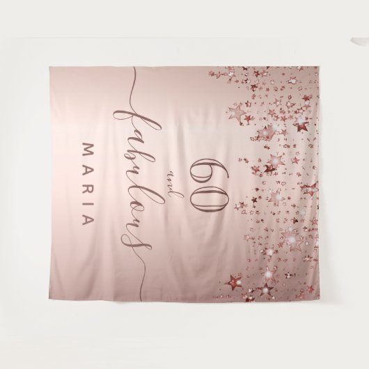 60素晴らしい誕生日バラ金ゴールド星名 タペストリー (正面(横))