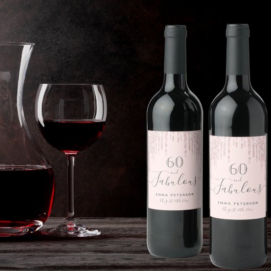 60素晴らしい誕生日バラ金ゴールド赤面グリッター ワインラベル