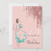 60素晴らしい誕生日パーティーバラ金ゴールドグリッタードリップ 招待状 (正面)