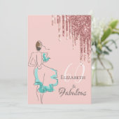 60素晴らしい誕生日パーティーバラ金ゴールドグリッタードリップ 招待状 (スタンド正面)