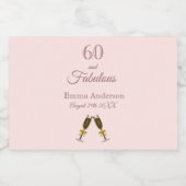 60素晴らしい誕生日パーティーバラ金ゴールドピンクモノグラム スパークリングワインラベル (シングルラベル)