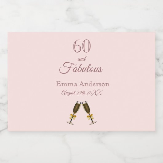 60素晴らしい誕生日パーティーバラ金ゴールドピンクモノグラム スパークリングワインラベル (シングルラベル)