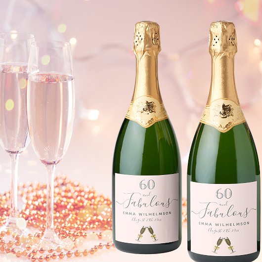 60素晴らしい誕生日パーティーバラ金ゴールドピンク スパークリングワインラベル