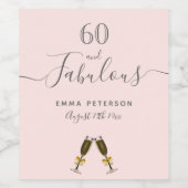 60素晴らしい誕生日パーティーバラ金ゴールド赤面ピンク ワインラベル (シングルラベル)