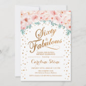 60素晴らしい誕生日パーティー – ホワイト金ゴールドピンク 招待状 (正面)