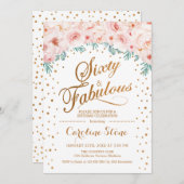 60素晴らしい誕生日パーティー – ホワイト金ゴールドピンク 招待状 (正面/裏面)