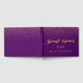 60素晴らしい誕生日パープル金ゴールド紙吹雪 ゲストブック (全面)