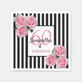 60素晴らしい誕生日ピンクの白黒ストライプ スタンダードカクテルナプキン (正面)