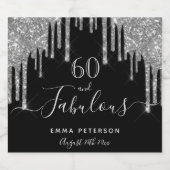 60素晴らしい誕生日ブラックグリッターシルバー輝き スパークリングワインラベル (シングルラベル)