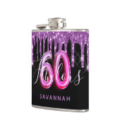 60素晴らしい誕生日ブラックパープルグリッタースクリプト フラスク (左)