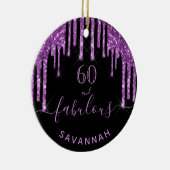 60素晴らしい誕生日ブラックパープルグリッター名 セラミックオーナメント (右)