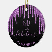 60素晴らしい誕生日ブラックパープルグリッター名 セラミックオーナメント (左)