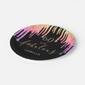 60素晴らしい誕生日ブラックピンクグリッタードリップ ペーパープレート (アングル)