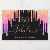 60素晴らしい誕生日ブラックピンクパープルグリッター スパークリングワインラベル (シングルラベル)