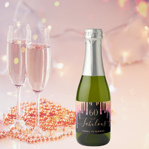 60素晴らしい誕生日ブラックピンクパープルグリッター スパークリングワインラベル
