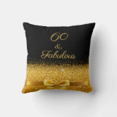 60素晴らしい誕生日ブラック金ゴールドボウ クッション (裏面)