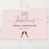 60素晴らしい誕生日赤面ピンクローズ金ゴールド名 スパークリングワインラベル (シングルラベル)