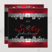 60素晴らしい60th誕生日パーティシルバーレッド 招待状 (正面/裏面)