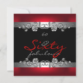 60素晴らしい60th誕生日パーティシルバーレッド 招待状 (正面)