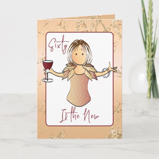 60素晴らしいGlam漫画レッドワイン60誕生日 カード (正面)