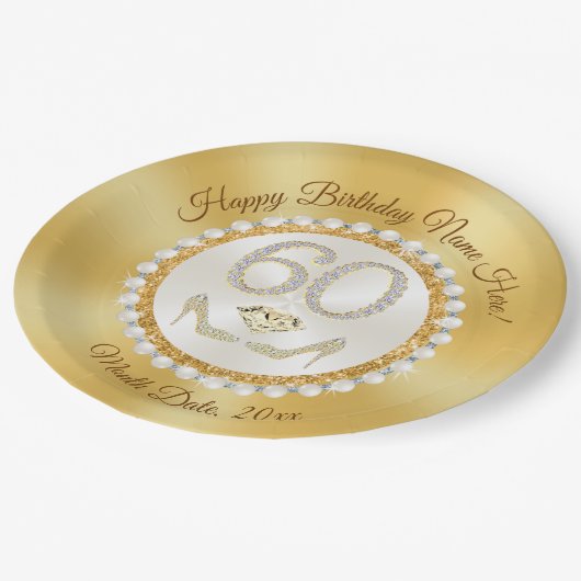 60素晴らし番目の誕生日紙プレート, パーソナライズされた ペーパープレート (アングル)