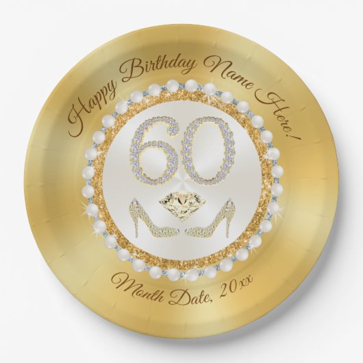 60素晴らし番目の誕生日紙プレート, パーソナライズされた ペーパープレート (正面)