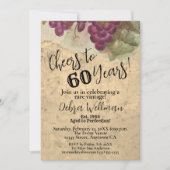 60素朴応援から60ワインをテーマにした誕生日 招待状 (正面)