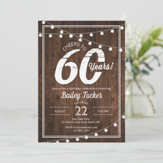 60素朴番目の誕生日とString Lightsパーティー 招待状 (スタンド正面)