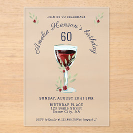 60素朴誕生日レッドワイン誕生日 アクリル招待状