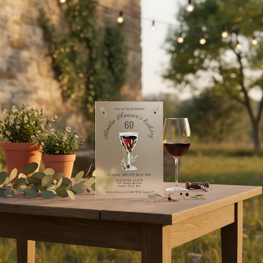 60素朴誕生日レッドワイン誕生日 アクリル招待状