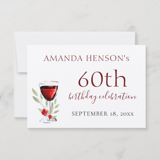 60素朴th誕生日レッドワインパーティークラフト 出欠カード (正面)