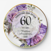 60結婚年の金ゴールド・フレームバラ ペーパープレート (正面)