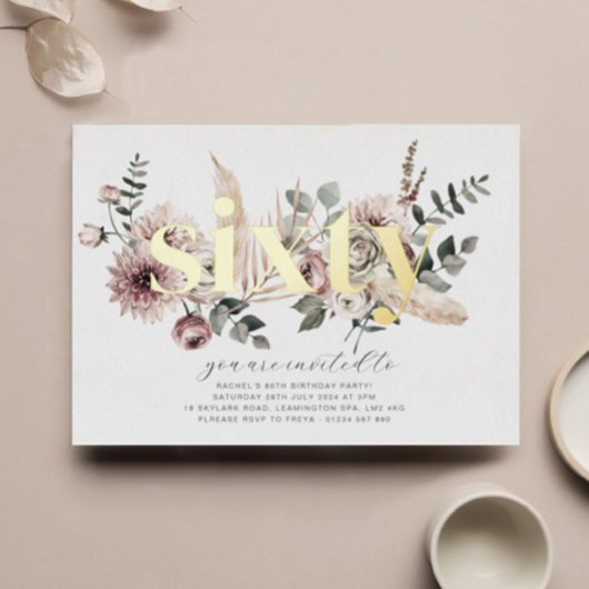 60花模様- 60誕生日-金ゴールド 箔招待状