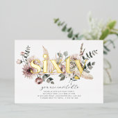 60花模様- 60誕生日-金ゴールド 箔招待状 (立ち正面)