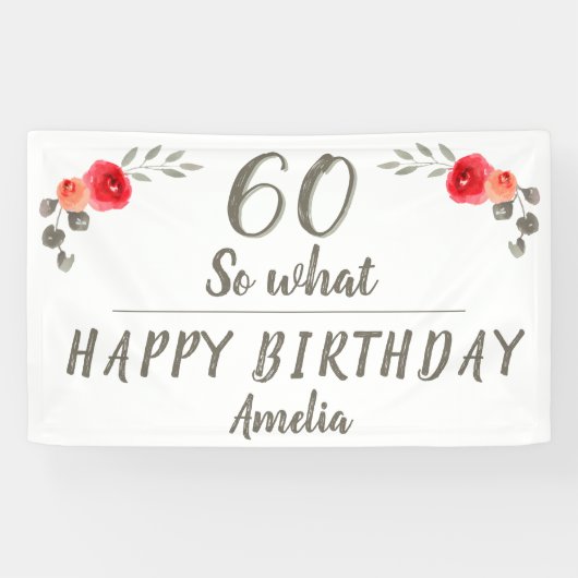 60誕生日おもしろい水彩花フローラ 横断幕 (横)